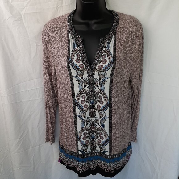 Daniel Rainn Medium Long Sleeve Boho Pattern Blouse Top DR2 - Picture 1 of 9